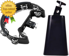 Tambourine and 7 Inch Cowbell Kit Drum Set Tambourine with Mounting Eye Bolt