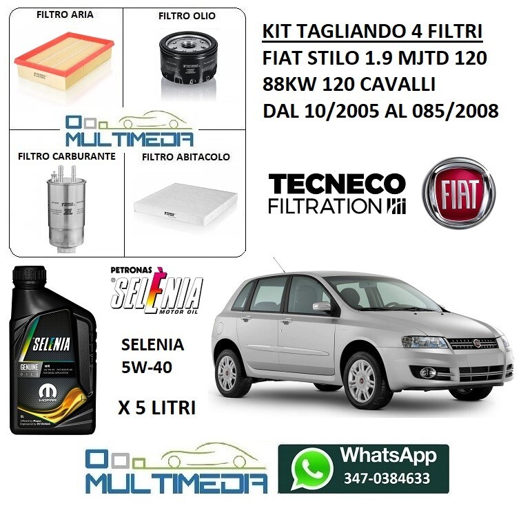 Kit Tagliando Auto Con 4 Filtri E Olio Motore Selenia WR 5W40 - Compatibile Con Fiat Punto E Altri Modelli - Foto 3