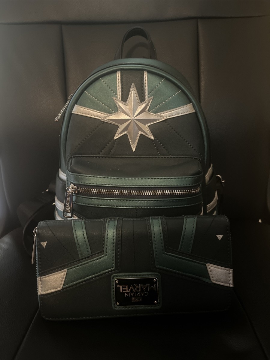 NWOT Rare Captain Marvel Kree Green Loungefly Backpack and Wallet Set Captain Marvel Kree green Loungefly Backpack | Mercari main image 2