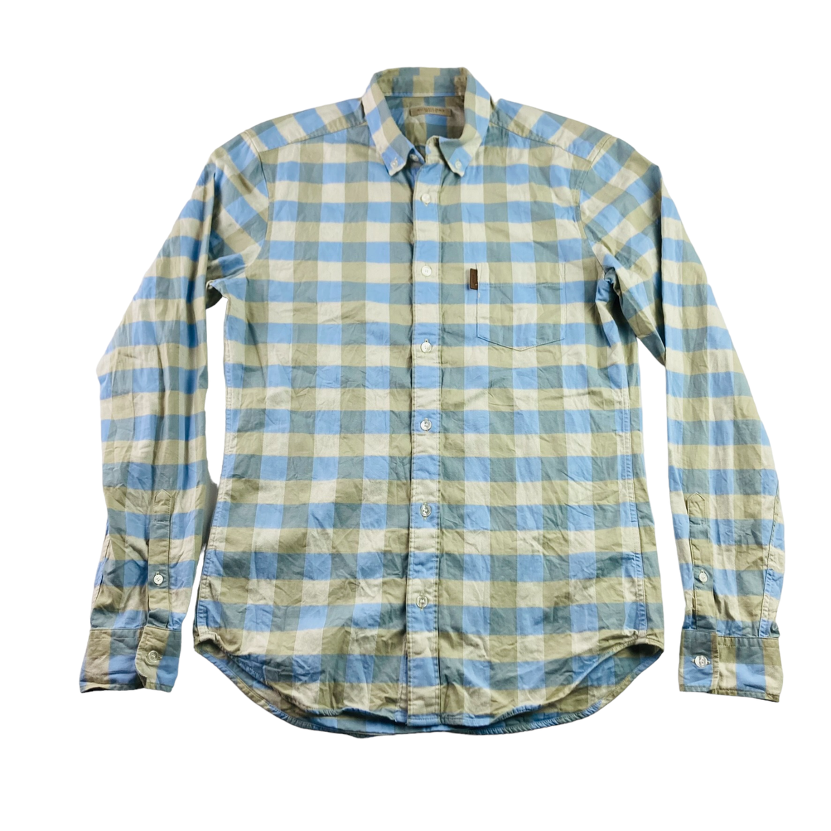 Burberry Brit Men's Button Dress Shirt Light Blue Tan Nova Check