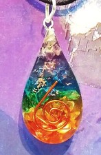ORGONE FLUORITE PENDANT With CHAKRA CRYSTAL, COPPER COIL  CHAIN, CHAKRA PENDANT