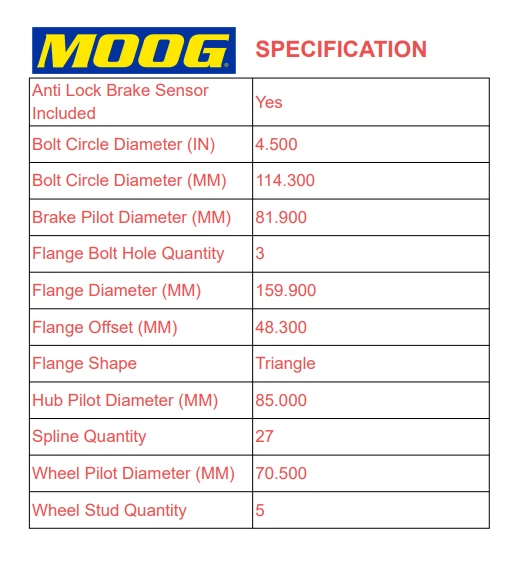 Conjunto de buje de cojinete de rueda delantera Moog para Ford Explorer Sport Trac 2007-2010 Foto 3 de 4