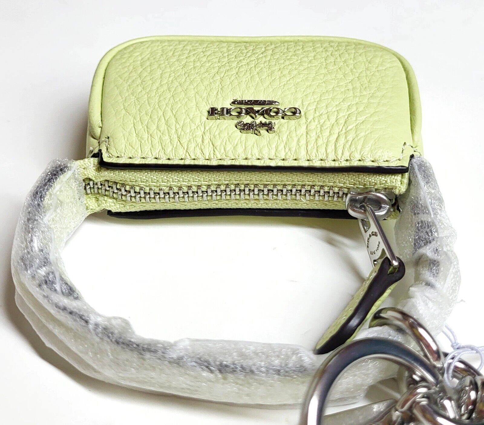 Coach Mini Nolita Bag Charm Keychain Silver Pale Lime Refined