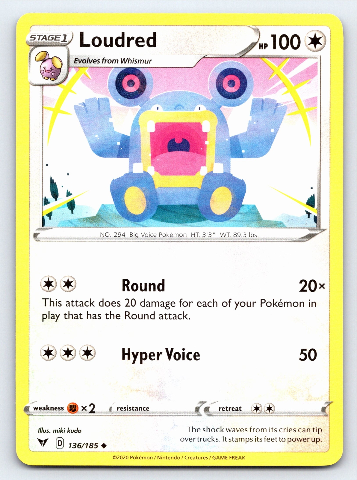 Loudred 136/185 Uncommon Vivid Voltage Pokemon Card - NM Near Mint