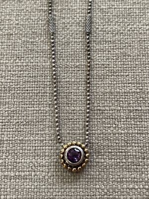 LAGOS Two Tone Amethyst Circle Pendant On caviar Bead Necklace RARE Vintage