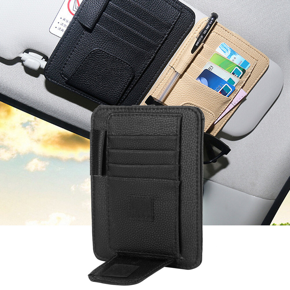 Hot Car Sun Visor Card Bill Holder Organizer PU Leather Storage Bag