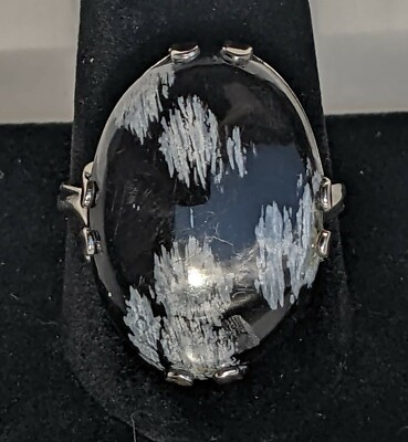 Sterling Silver Snowflake Obsidian Ring 6.8g Sz 11.25 Signed
