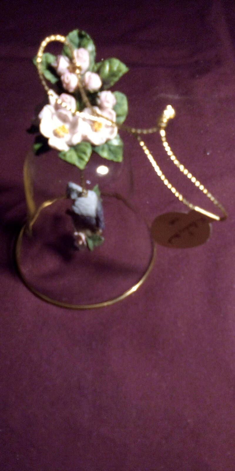 Vintage Glass Bell Ornament Tufted Titmouse Bird w/Sweet Crab Apple