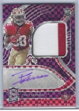 TREY SERMON 2021 SPECTRA PURPLE CHECKERBOARD PRIZM ROOKIE PATCH AUTO RC #D 14/30