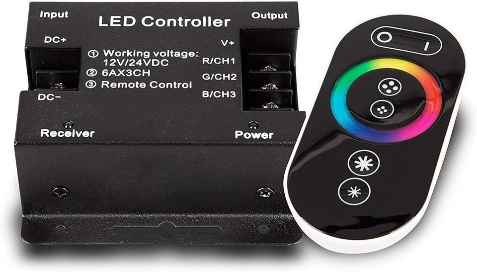 CONTROLLER DIMMER RGB TELECOMANDO TOUCH RF 12-24V 18A PER STRISCIA LED RGB 5050 - Immagine 3 di 4