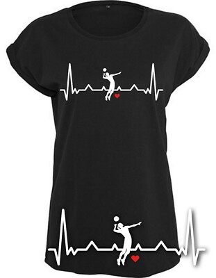 Volleyball Womens T-Shirt I Love Volleyball Heartbeat Volleyball Player Shirt