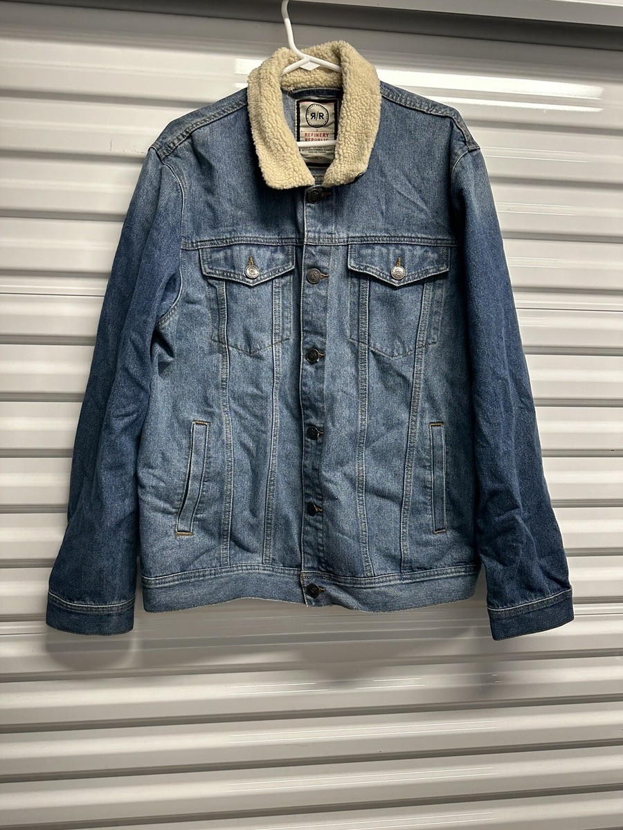 Mens Jean jacket Sherpa Lined Collar Denim Refinery Republic Sz XL