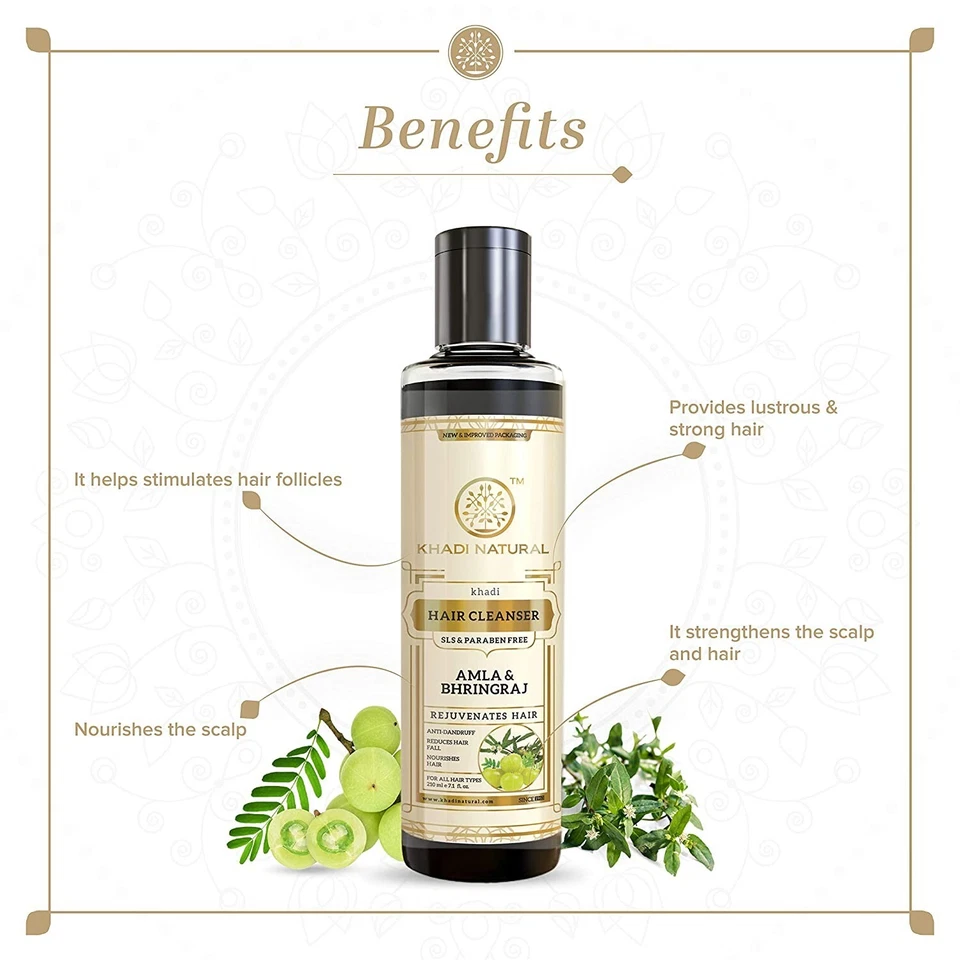 Khadi Natural Ayurvedic Amla and Bhringraj Hair Cleanser/Shampoo 210 Ml - Image 4 of 4