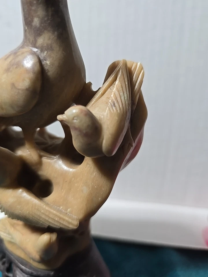 Старинный ручной резьбы птицы дерево китайский темно свет мыльный камень ножки статуэтка 6,5 «H - Изображение 4 из 4