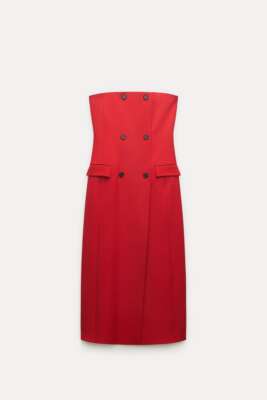 Zara ZW Collection Strapless Dress With Pockets Bright Red XS
