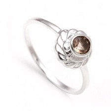 Natural Smoky Quartz Round Handmade Ring 925 Sterling Silver Lightweight Jewelry