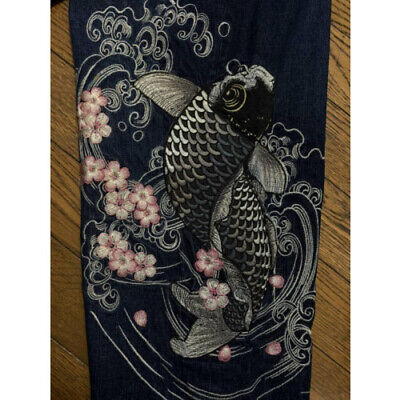 Karakuri Tamashii Carp & Cherry Blossom Embroidery Jeans Karakuri Tamashii Carp & Cherry Blossom Embroidery Jeans