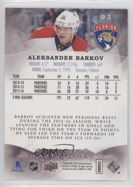2016-17 Upper Deck Artifacts Emerald /99 Aleksander Barkov #93 - Image 2 of 2