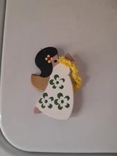 Emgee Hawaii Ornament Angel White Muumuu Yellow Lei Wood Vintage Signed