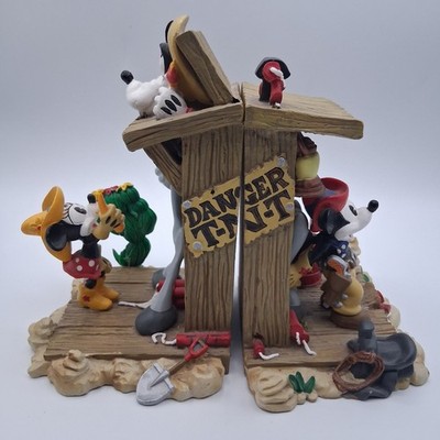 Disney Western Style Danger TNT Mine Bookends Mickey Minnie Mouse Goofy Cowboys