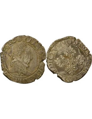 France Henri III - Franc Argent, au Col Plat - 1586 F Angers - Photo 1/3
