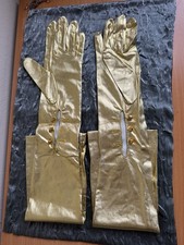 20 GOLD SHINY COSTUME GLOVES OVER THE ELBOW SIZE 7.5