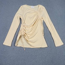 Sabo Skirt Australia XS Cream Ribbed Ruched Long Sleeve Top Asymmetrical