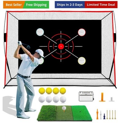 10x7FT with Golf Practice Mat, Hitting Aid Net with Multi Targets Training fo...
