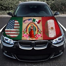 Mexico US Flag Car Hood Cover 3.5X5Ft Mexican AME-Rican Car Bonnet Banner