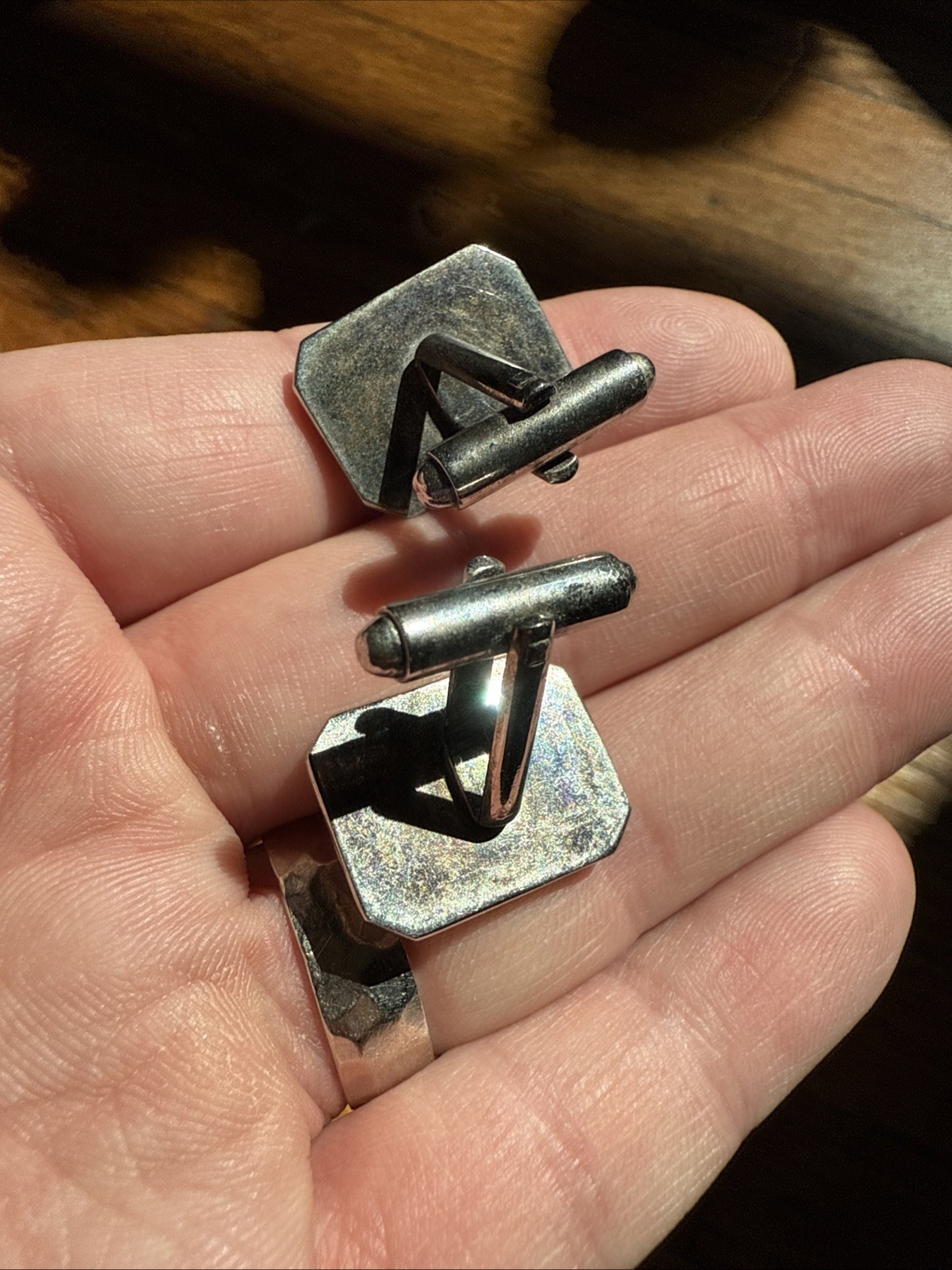 Vintage Rectangular Chain Border Silver Cufflinks… - image 3