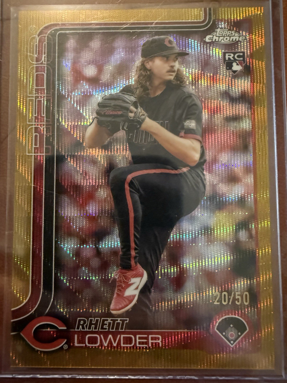 Rhett Lowder 2025 Topps Chrome #147 Gold Wave Refractor 20/50 Reds