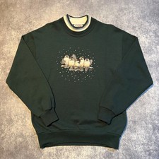 Vintage Morning Sun Vintage Birds Sweatshirt Women's Medium Green Double Collar