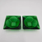 ANCHOR HOCKING Vintage Green Glass Square Ashtrays 2 Pair 3 1/4" MCM EUC