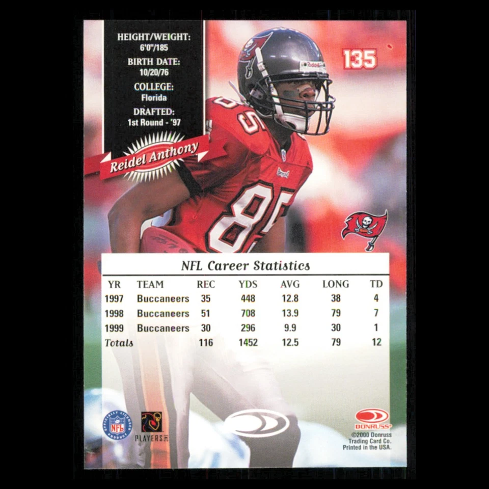Reidel Anthony #135 2000 Donruss Tampa Bay Buccaneers Football Card NFL NM - Image 2 of 3