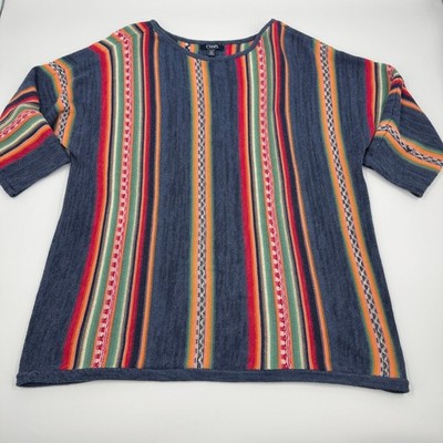 CHAPS Women's Blue Multi Color Stripe Knit Sweater Top Plus Size 2X/2XG/EEG