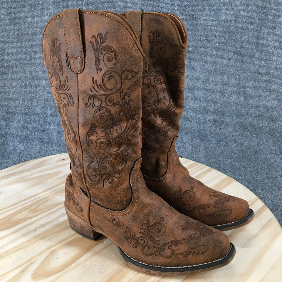 Botas Roper para mujer 8 cosas altas cachemira tirar del medio oeste vaquero cuero marrón Foto 3 de 4