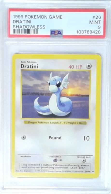 1x V1948: 1999: Dratini: 26/102: Shadowless: Game: PSA: 9: MINT: 103769428 Grad