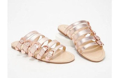 Katy Perry Buckle Strap Slide Sandals The Nikki Rose Gold