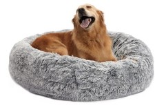Large Calming Donut Dog  Cat Bed, 36 Inches Round Fluffy Dog Beds Dark Grey