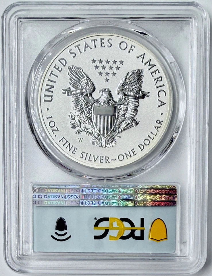 2021-W Reverse Proof $1 Type 1 American Silver Eagle PCGS PR70 FDOI Flag Label - Image 2 of 2