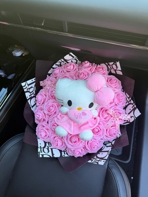 Eternal Pink Rose Hello Kitty Plushie Bouquet Birthday Graduation Anniversary