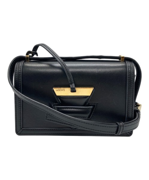 Loewe Barcelona Shoulder Bag Black Leather Anagram Crossbody Handbag #743