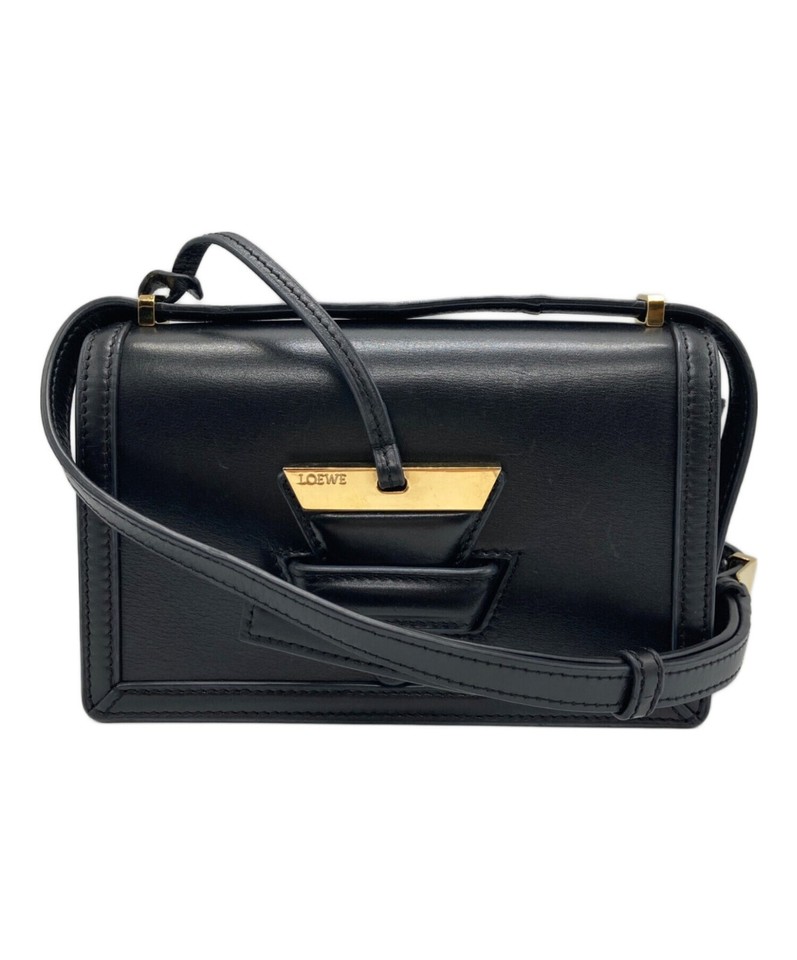 Loewe Barcelona Shoulder Bag Black Leather Anagram Crossbody Handbag #743