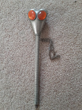 Vintage ornate umbrella parasol rain sun beaded metal handle with chain