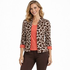 Chicos Womens Giraffe Animal Print Blazer and Coral Tank Set Brown Red Size 1