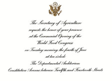 FAO Ceremony Invitation 1231 E1 Food For Peace Hunger Campaign JFK No Stamp 1963