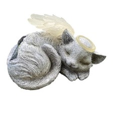 Solar Powered Cat Angel Pet Memorial Tombstone Statue, Big Resin Angel Cat-1