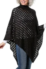 Antthony Women's Open Sweater Mock-Neck Asymmetrical Poncho Black