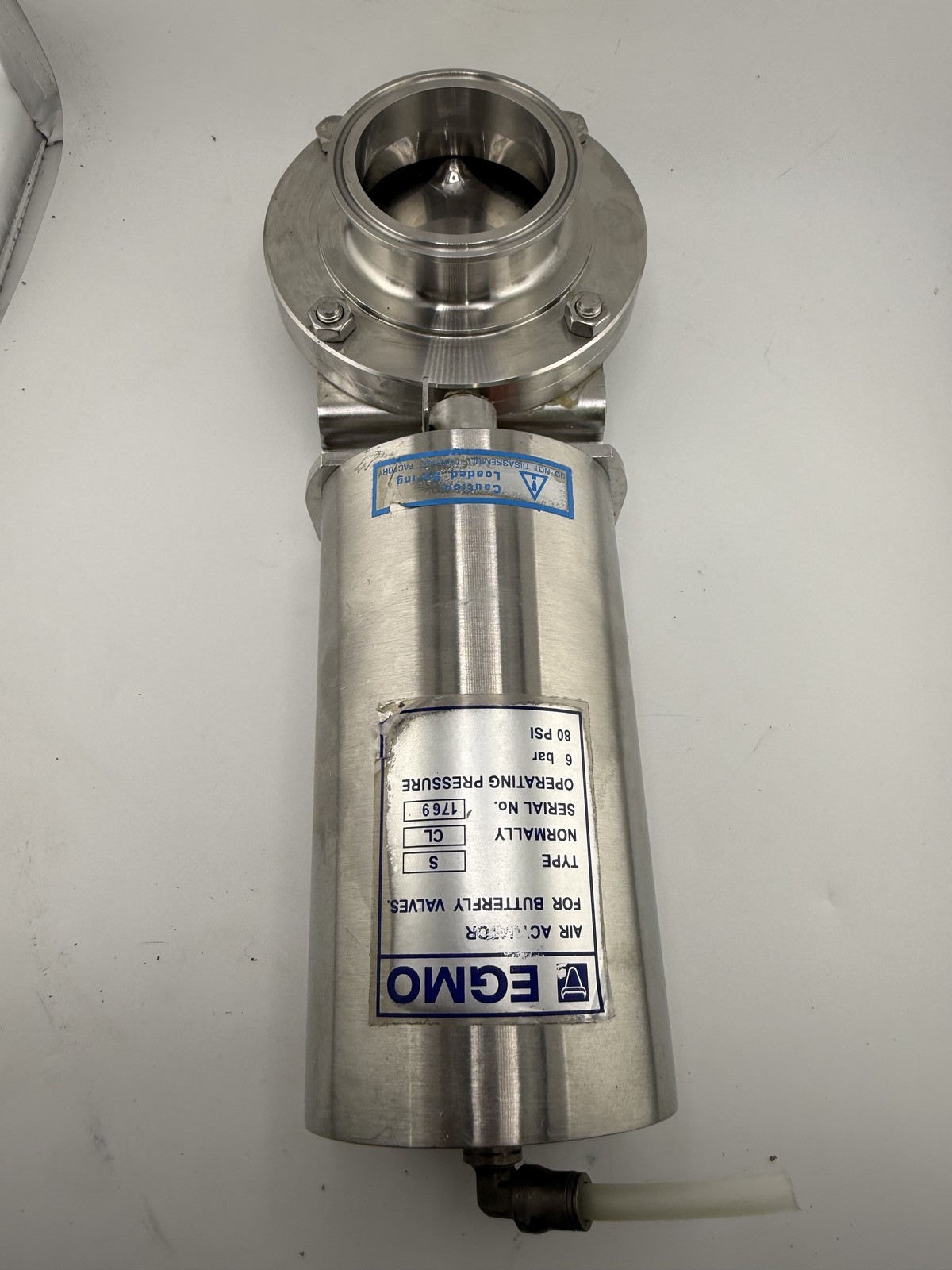 2-1/2" Tri-Clamp Pneumatic Butterfly Valve, 316L, EGMO Actuator, UNTESTED