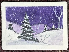 Aceo Original Watercolor Painting "Purple Pines " by David B Bailey 0267